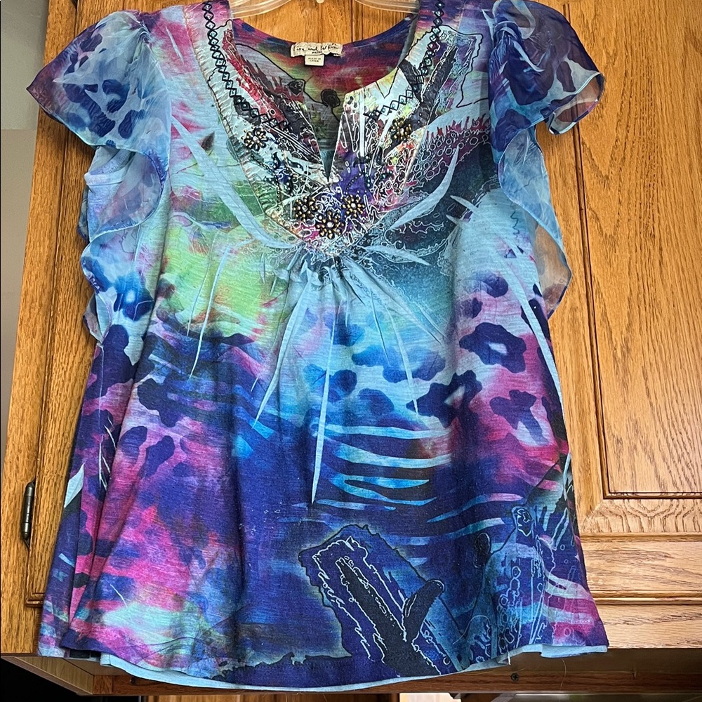 Live and Let Live Colorful Ruffle Sleeve Blouse